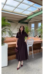 Sia Kısa Kol Kemerli Elbise - Mürdüm - Kod: 2341