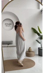 Fast Dökümlü Modal Elbise - Gri - 3224