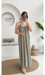 Fast Dökümlü Modal Elbise - Haki - 3224