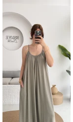 Fast Dökümlü Modal Elbise - Haki - 3224