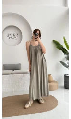 Fast Dökümlü Modal Elbise - Haki - 3224