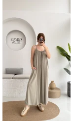 Fast Dökümlü Modal Elbise - Haki - 3224