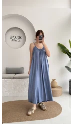 Fast Dökümlü Modal Elbise - İndigo - 3224