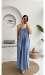 Fast Dökümlü Modal Elbise - İndigo - 3224