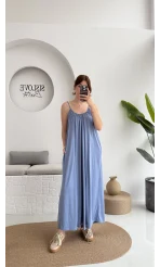 Fast Dökümlü Modal Elbise - İndigo - 3224