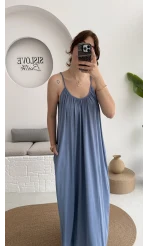 Fast Dökümlü Modal Elbise - İndigo - 3224