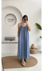 Fast Dökümlü Modal Elbise - İndigo - 3224