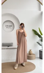 Fast Dökümlü Modal Elbise - Kahve - 3224