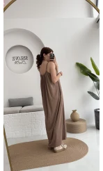 Fast Dökümlü Modal Elbise - Kahve - 3224