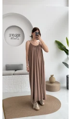 Fast Dökümlü Modal Elbise - Kahve - 3224