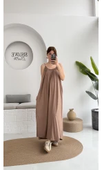 Fast Dökümlü Modal Elbise - Kahve - 3224