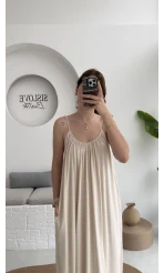 Fast Dökümlü Modal Elbise - Taş - 3224