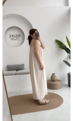 Fast Dökümlü Modal Elbise - Taş - 3224