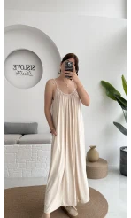 Fast Dökümlü Modal Elbise - Taş - 3224