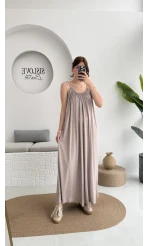 Fast Dökümlü Modal Elbise - Vizon - 3224