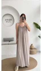 Fast Dökümlü Modal Elbise - Vizon - 3224