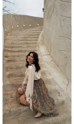 Faylinn Kemerli Baskılı Etek - Yeşil - Kod: 3374