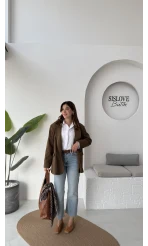 Faylinn Vatkalı Blazer Ceket - Kahverengi - Kod: 7437