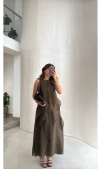 Felicity Astarlı Pelerin Elbise - Haki - Kod: 3450