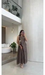 Felicity Astarlı Pelerin Elbise - Bronz - Kod: 3450