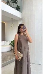 Felicity Astarlı Pelerin Elbise - Bronz - Kod: 3450