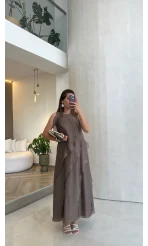 Felicity Astarlı Pelerin Elbise - Bronz - Kod: 3450