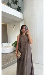 Felicity Astarlı Pelerin Elbise - Bronz - Kod: 3450