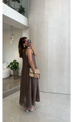 Felicity Astarlı Pelerin Elbise - Bronz - Kod: 3450