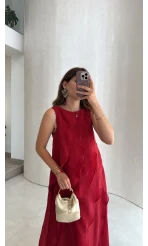 Felicity Astarlı Pelerin Elbise - Kırmızı - Kod: 3450