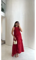 Felicity Astarlı Pelerin Elbise - Kırmızı - Kod: 3450
