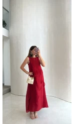 Felicity Astarlı Pelerin Elbise - Kırmızı - Kod: 3450