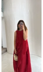 Felicity Astarlı Pelerin Elbise - Kırmızı - Kod: 3450