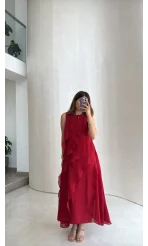 Felicity Astarlı Pelerin Elbise - Kırmızı - Kod: 3450