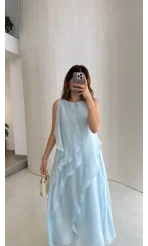 Felicity Astarlı Pelerin Elbise - Mavi - Kod: 3450