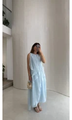 Felicity Astarlı Pelerin Elbise - Mavi - Kod: 3450
