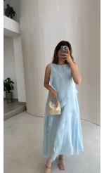 Felicity Astarlı Pelerin Elbise - Mavi - Kod: 3450