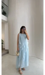 Felicity Astarlı Pelerin Elbise - Mavi - Kod: 3450
