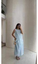 Felicity Astarlı Pelerin Elbise - Mavi - Kod: 3450