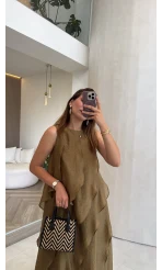 Felicity Astarlı Pelerin Elbise - Olive - Kod: 3450