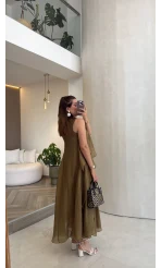 Felicity Astarlı Pelerin Elbise - Olive - Kod: 3450