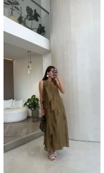 Felicity Astarlı Pelerin Elbise - Olive - Kod: 3450