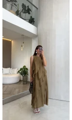 Felicity Astarlı Pelerin Elbise - Olive - Kod: 3450