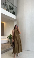 Felicity Astarlı Pelerin Elbise - Olive - Kod: 3450