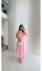 Felicity Astarlı Pelerin Elbise - Pembe - Kod: 3450