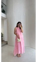Felicity Astarlı Pelerin Elbise - Pembe - Kod: 3450