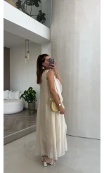 Felicity Astarlı Pelerin Elbise - Taş - Kod: 3450