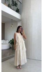 Felicity Astarlı Pelerin Elbise - Taş - Kod: 3450