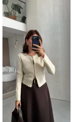 Fermuar Detay Triko Hırka - Krem - Kod: 2796