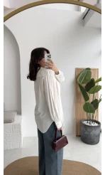 Fırfır Detay Fular Bağlamalı Vatkalı Gömlek - Beyaz - Kod: 112246