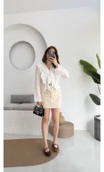 Fırfırlı Bağlamalı Gömlek Beyaz